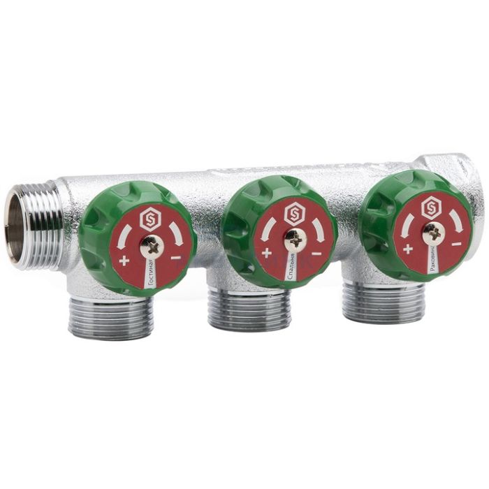 Коллектор Stout регулирующий 3/4", 3 отвода 3/4" ЕК