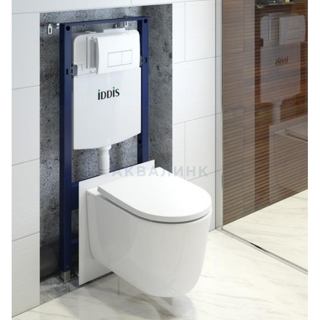 Инсталляция IDDIS Profix BASSPO1i73 с безободковым унитазом Slide с микролифтом кнопка Optima Home 010 белая 