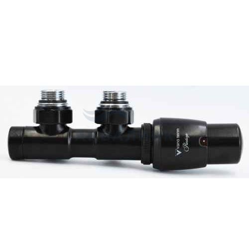Комплект нижнего подключения VARIO Twins угловой левый 3/4"х3/4", с термоголовкой, черный матовый