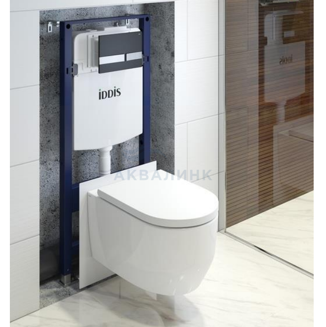 Инсталляция IDDIS Profix BASSPU6i73 с безободковым унитазом Slide с микролифтом кнопка Unifix 006 черный матовый/хром