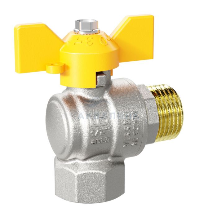 Кран шаровой газовый LD Pride угловой, в/н бабочка 1/2"