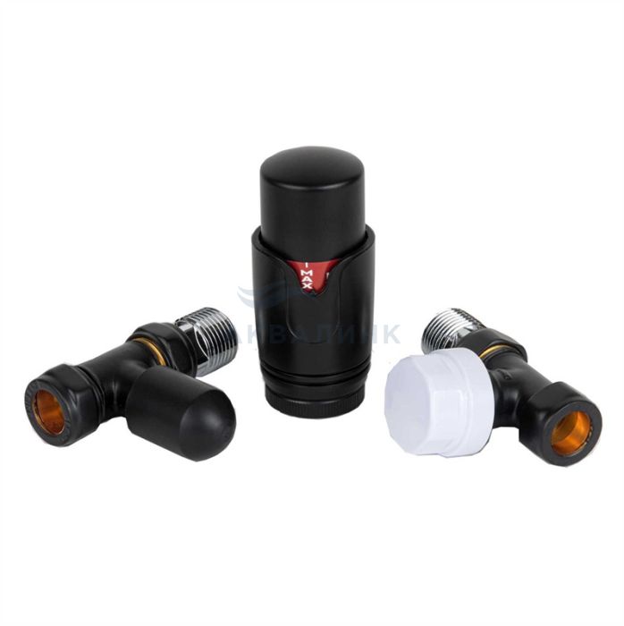 Комплект радиаторный Delta угловой 1/2 с термоголовкой   М30х1,5  RAL 9005