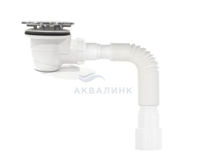 Сифон Aquant V505-40-MR для душевого поддона, хром, под D-50мм, с гофрой 40х40/50, H-65мм