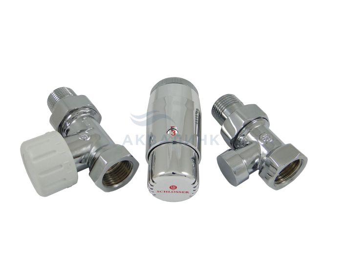 Комплект трехосевой правый Schlosser Хром DN15 GZ1/2 x GW1/2 с головкой Мини M30x1,5