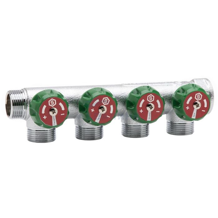 Коллектор Stout регулирующий 3/4", 4 отвода 3/4" ЕК