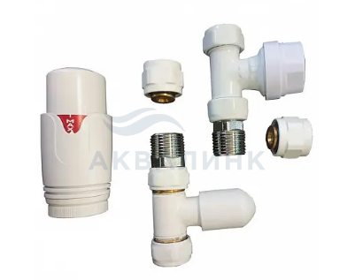 Комплект подключения DELTA mini радиаторный угловой белый DN15 GZ 1/2* GW 1/2 с термогол. M30*1,5 5416003A