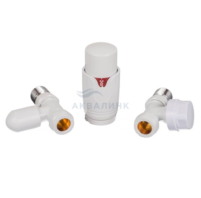 Комплект радиаторный Delta угловой 1/2 с термоголовкой   М30х1,5  RAL 9016