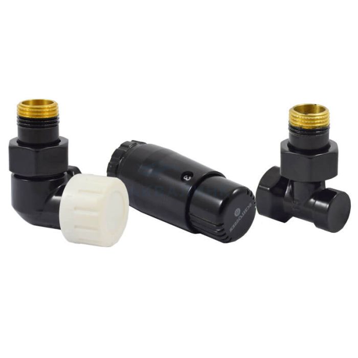 Комплект подключения STANDARD MINI Трехосевой Левый Ral 9005 DN15 GZ 1/2* GW 1/2 с термоголовкой MINI DIAMANT M30*1,5